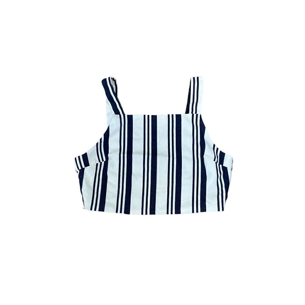 LUNIK Blue & Cream Striped Crop Top Size Large